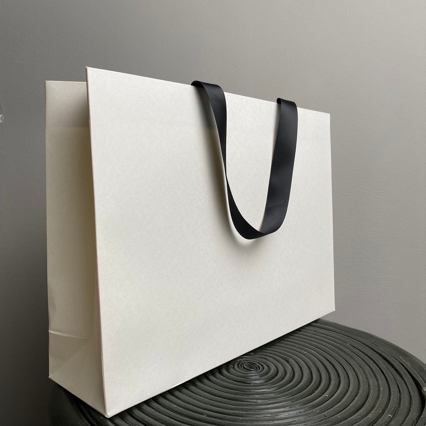 Set of 50 White Kraft Paper Bags (38x28x10cm) – Handcrafted Satin Ribbon Handles