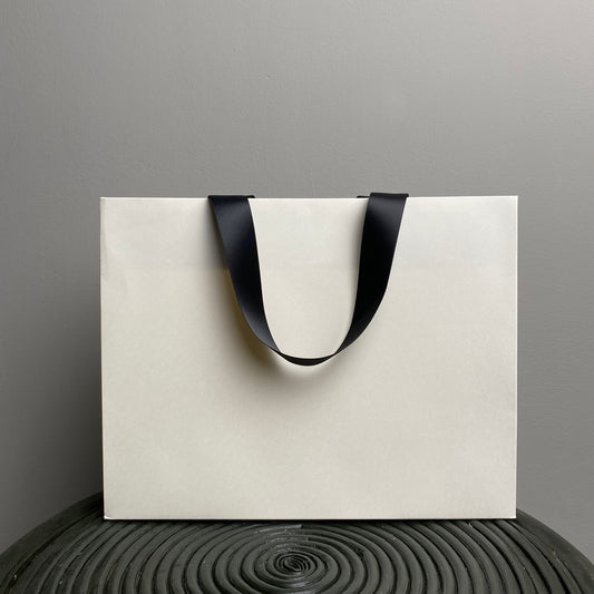 Set of 50 White Kraft Paper Bags (29.5x23x9cm) – Handcrafted Satin Ribbon Handles