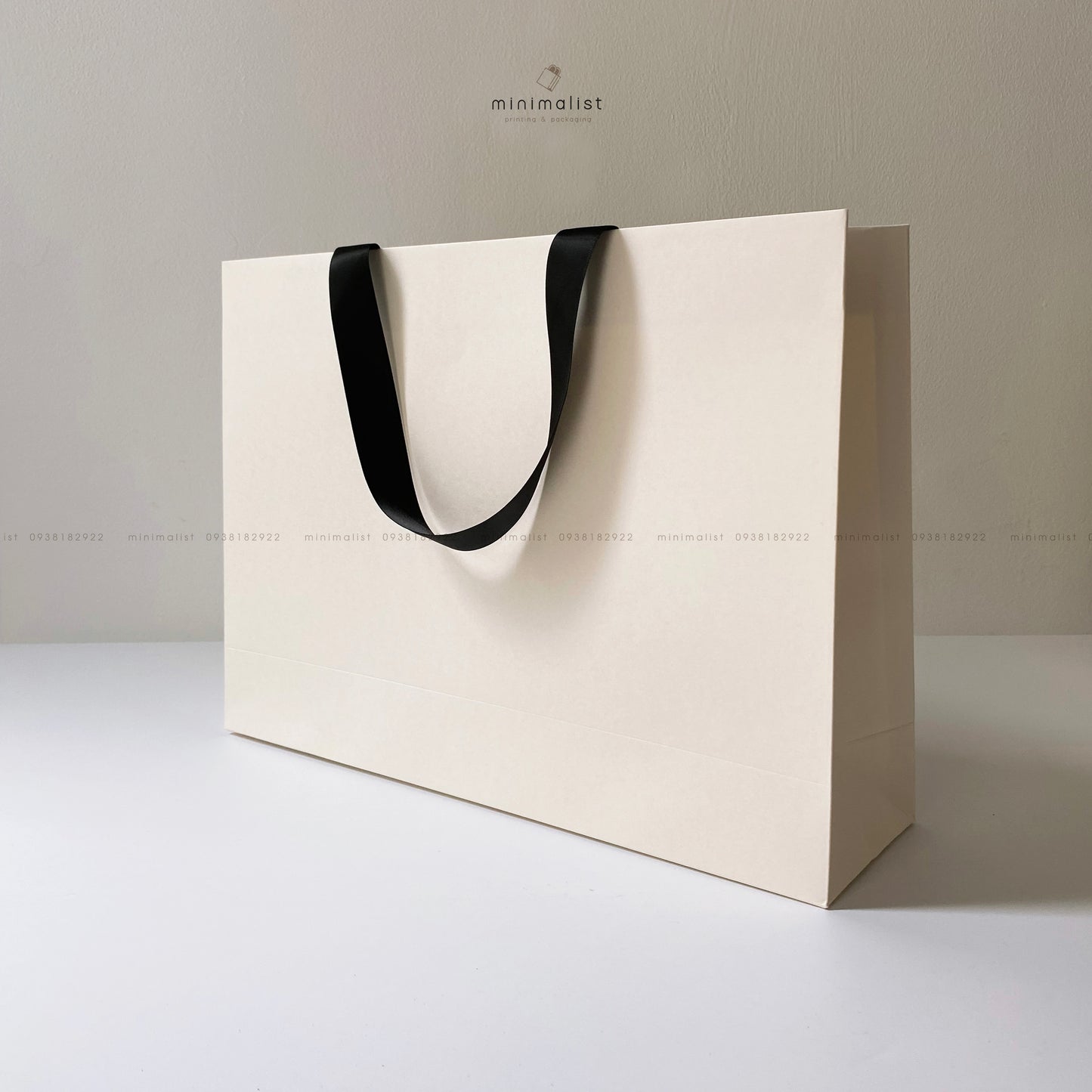 Set of 50 White Kraft Paper Bags (38x28x10cm) – Handcrafted Satin Ribbon Handles