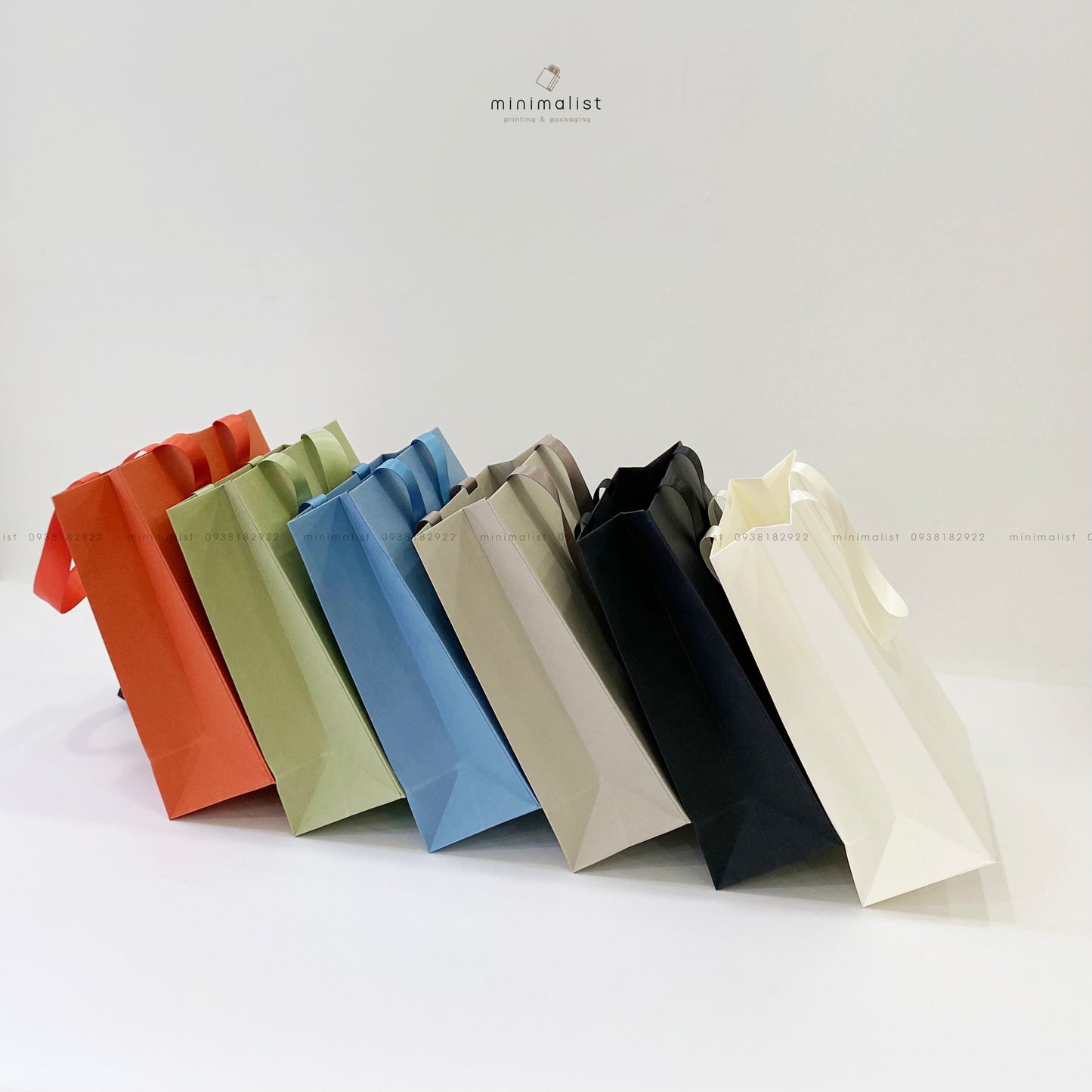 Set of 50 Premium Multicolor Paper Bags (18x22x8cm) – Handcrafted Satin Ribbon Handles