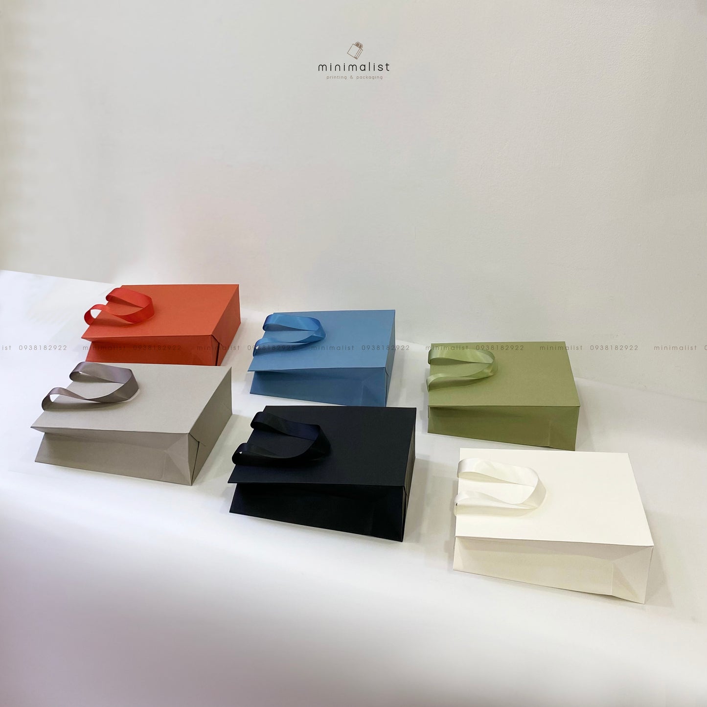 Set of 50 Premium Multicolor Paper Bags (18x22x8cm) – Handcrafted Satin Ribbon Handles