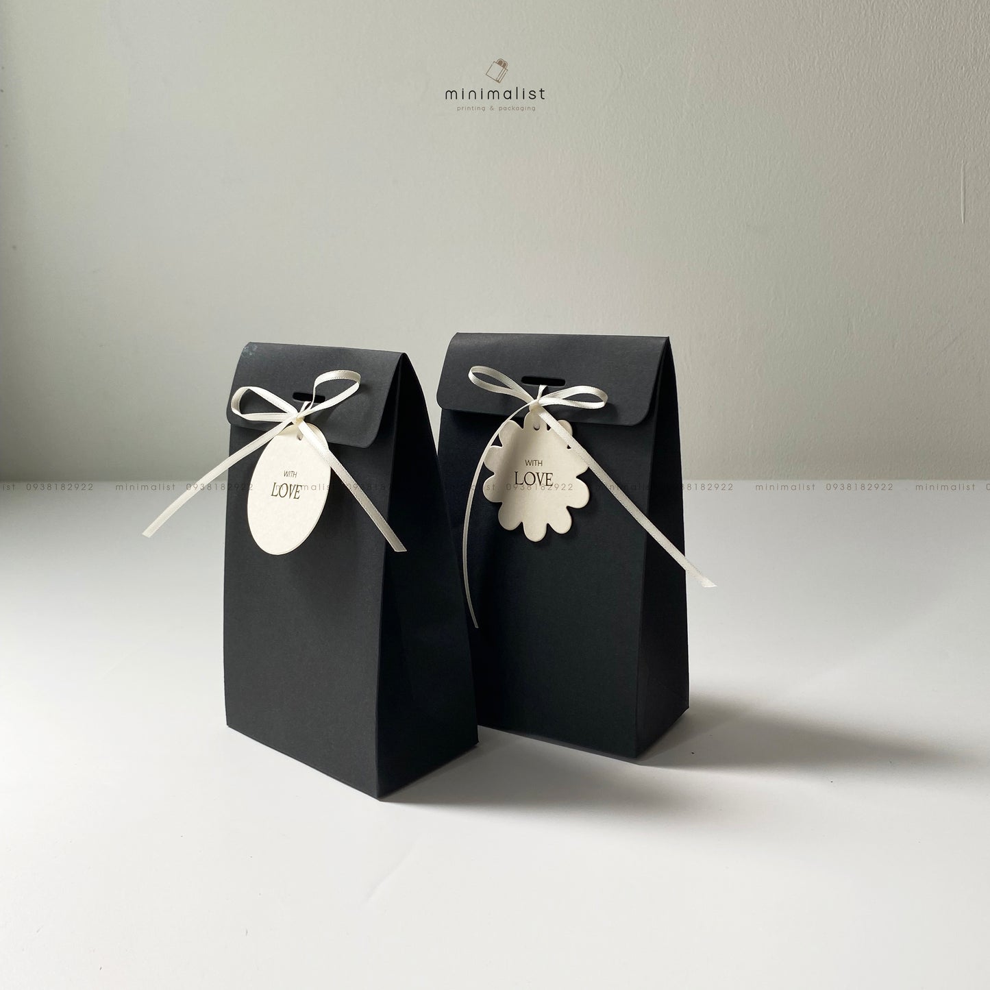 Set of 50 Foldable Bottom Paper Bags (10x16x5cm) – Multicolor with Hanging Tags