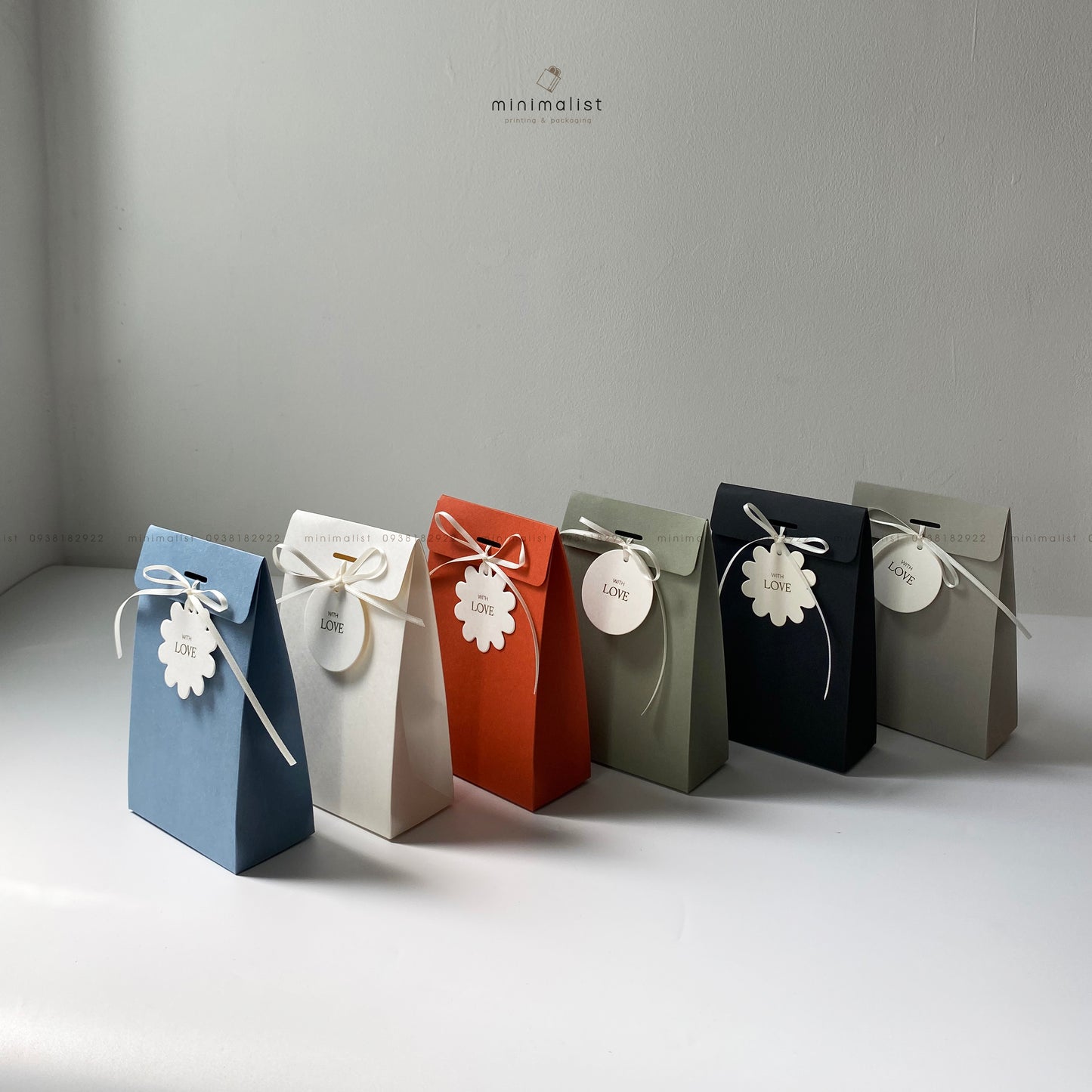 Set of 50 Foldable Bottom Paper Bags (10x16x5cm) – Multicolor with Hanging Tags