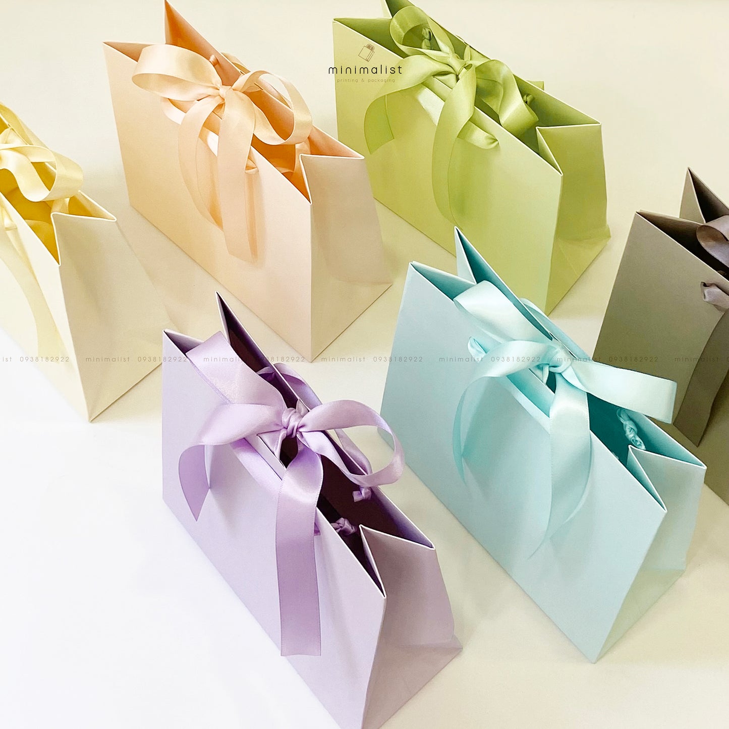 Set of 50 Multicolor Kraft Paper Bags (18x16x7.5cm) – Ribbon Handle with Punched Holes