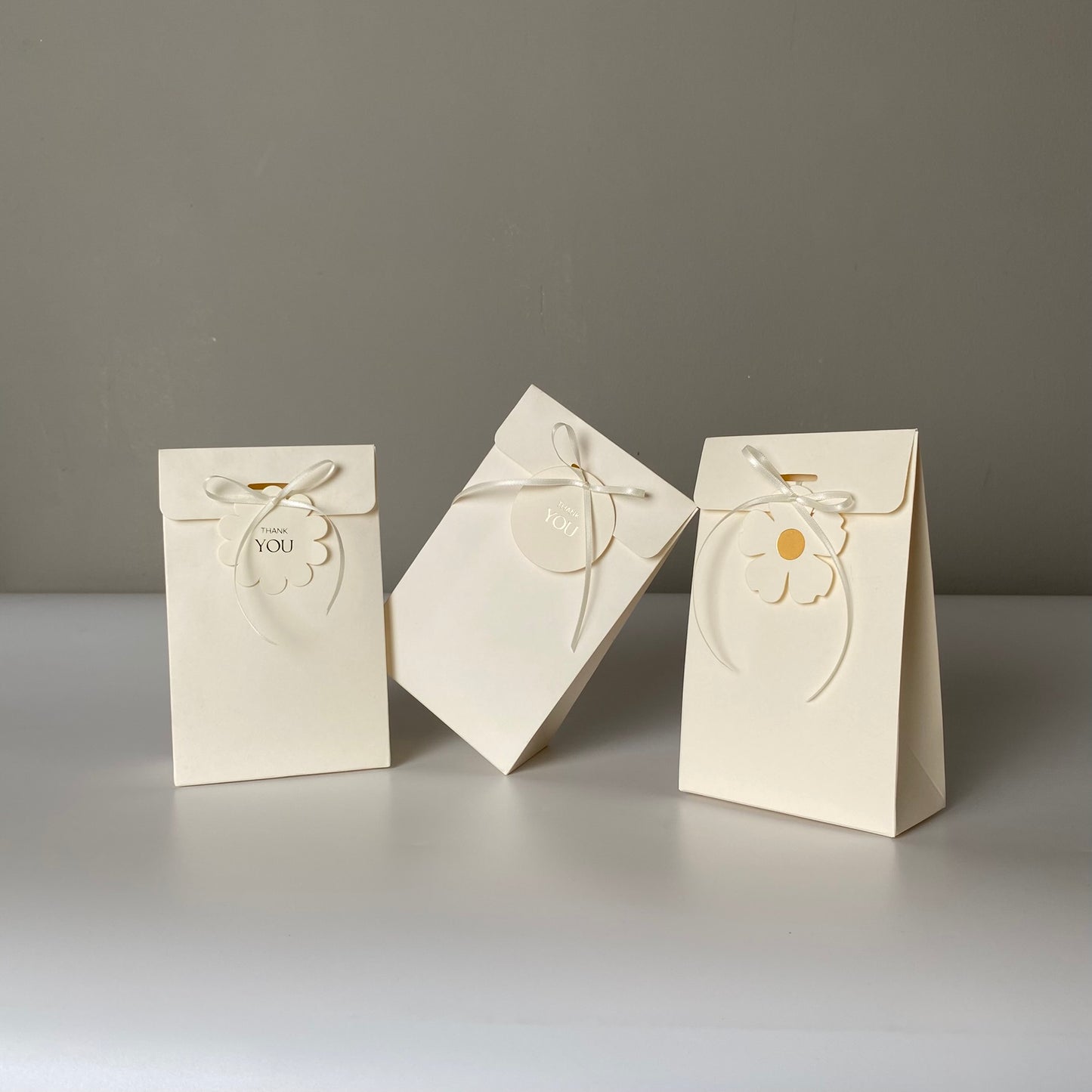 Set of 100 White Kraft Paper Bags with hanging tag (10 × 16 × 5 cm) – Foldable Bottom
