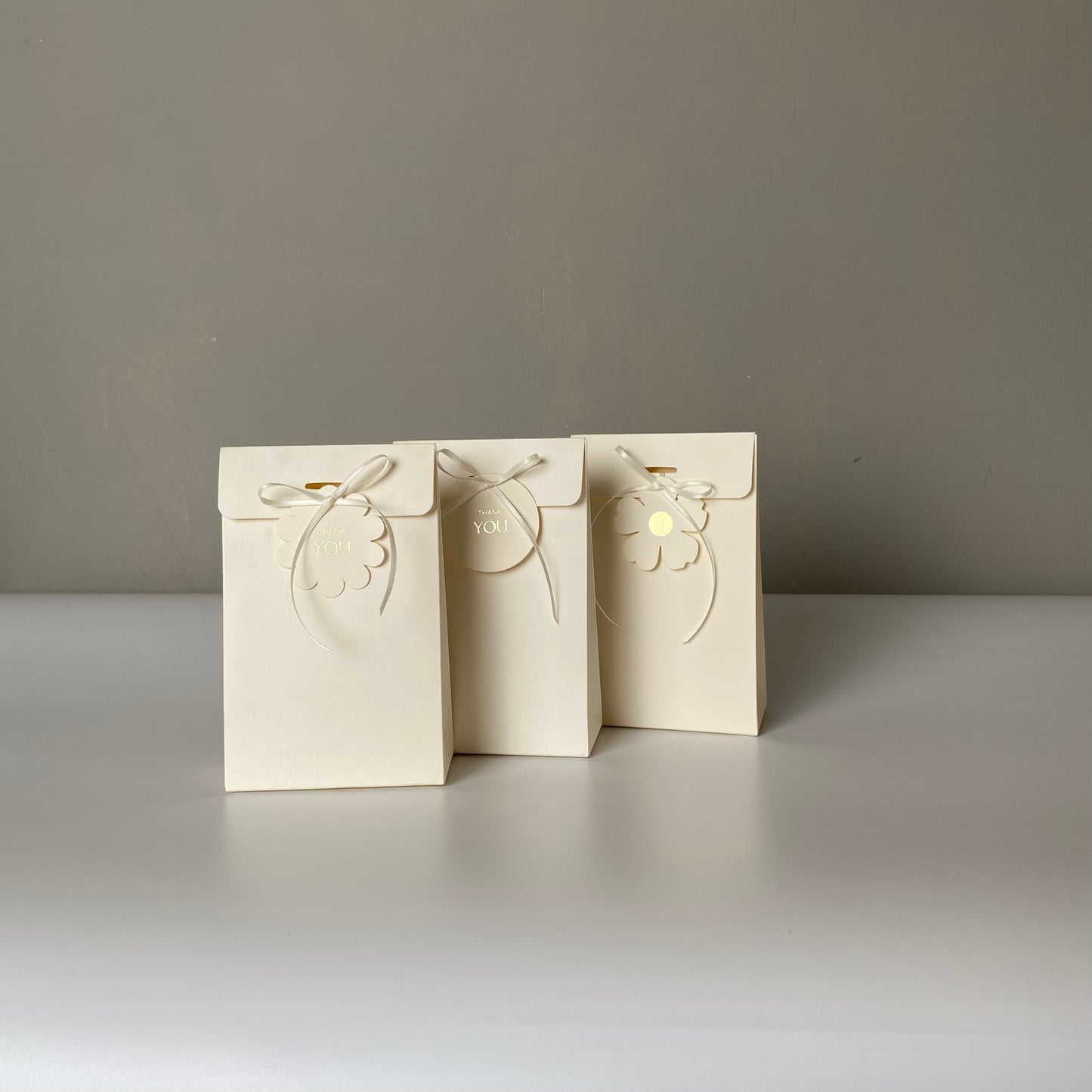 Set of 100 White Kraft Paper Bags with hanging tag (10 × 16 × 5 cm) – Foldable Bottom