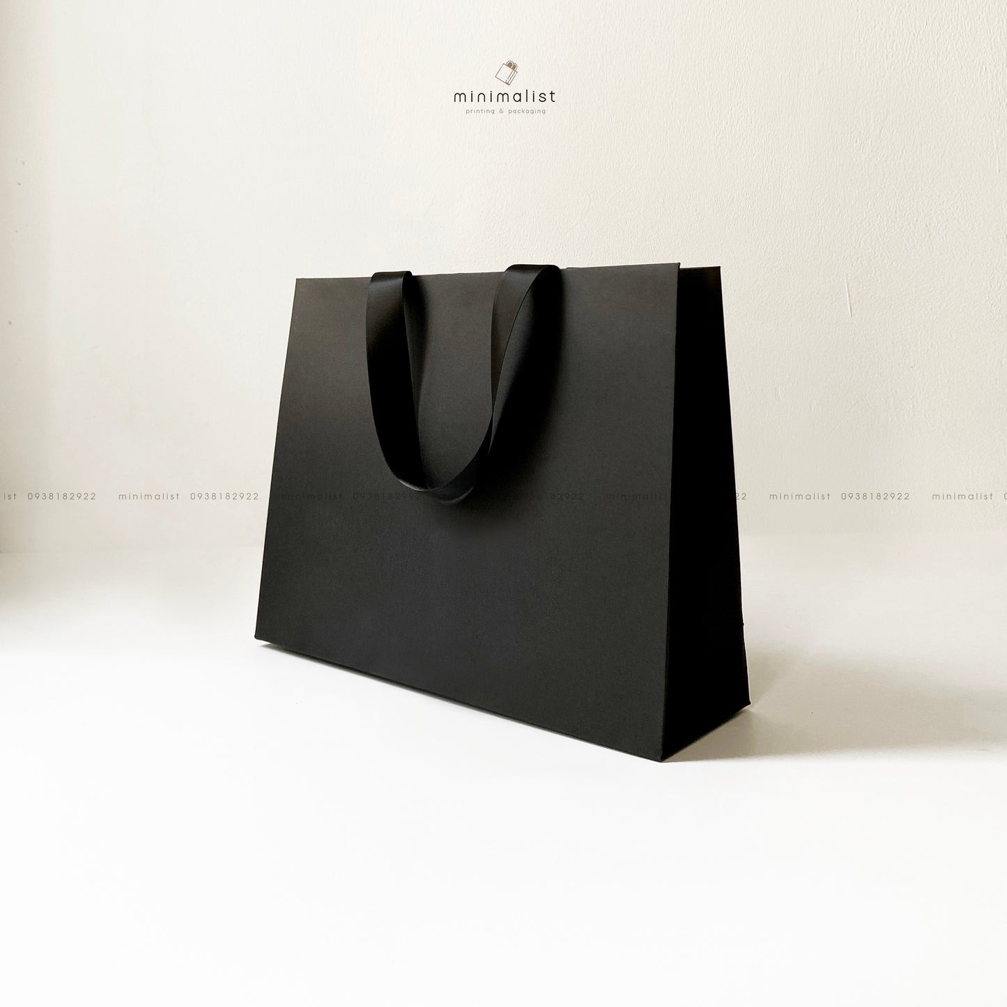 Set of 50 Premium Black Paper Bags (29.5x23x9cm) – Handcrafted Satin Ribbon Handles