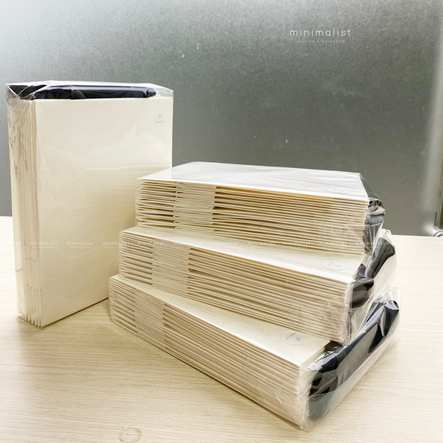 Set of 50 High-Quality White Kraft Paper Bags 18x22x8cm, Handmade Ribbon Handles