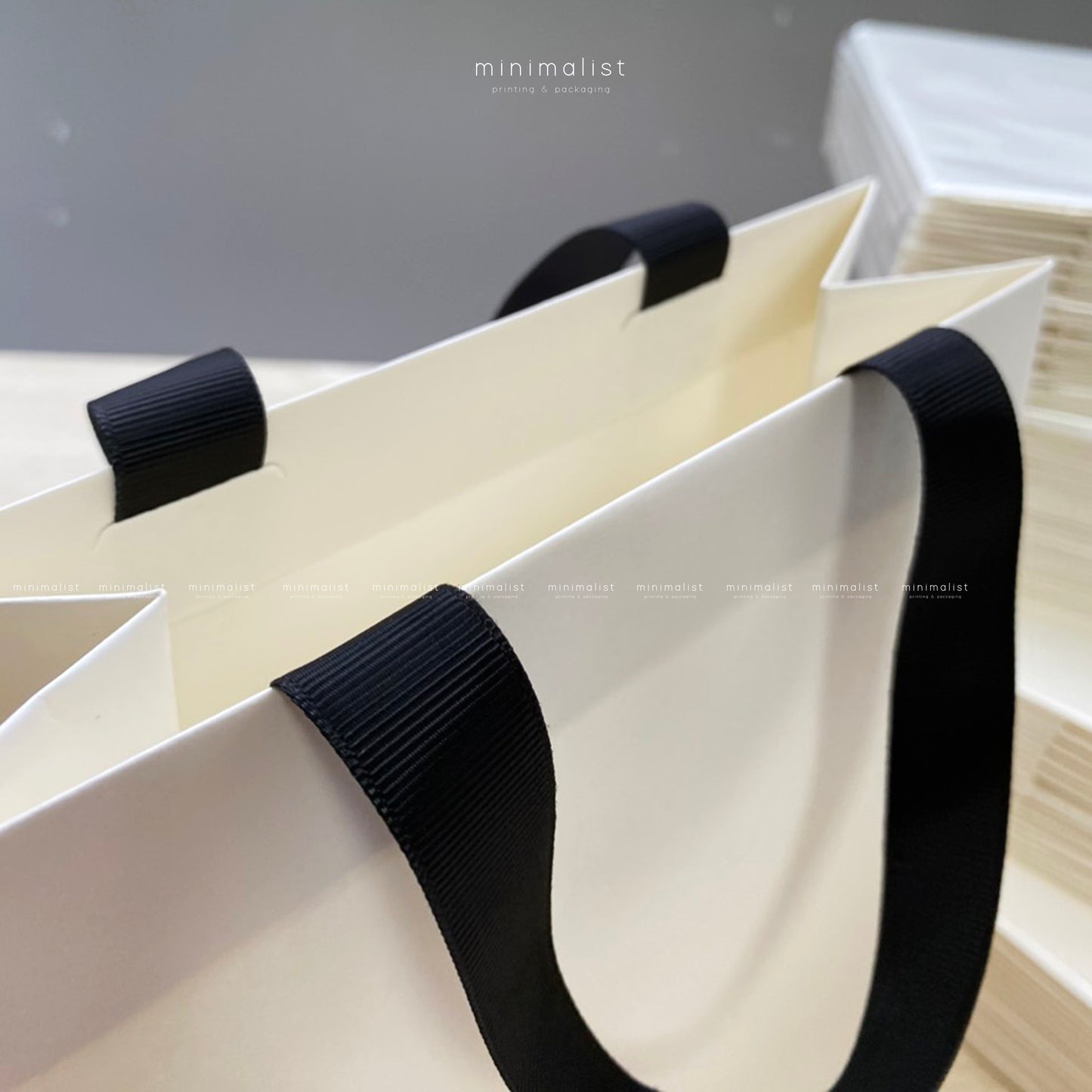 Set of 50 High-Quality White Kraft Paper Bags 18x22x8cm, Handmade Ribbon Handles
