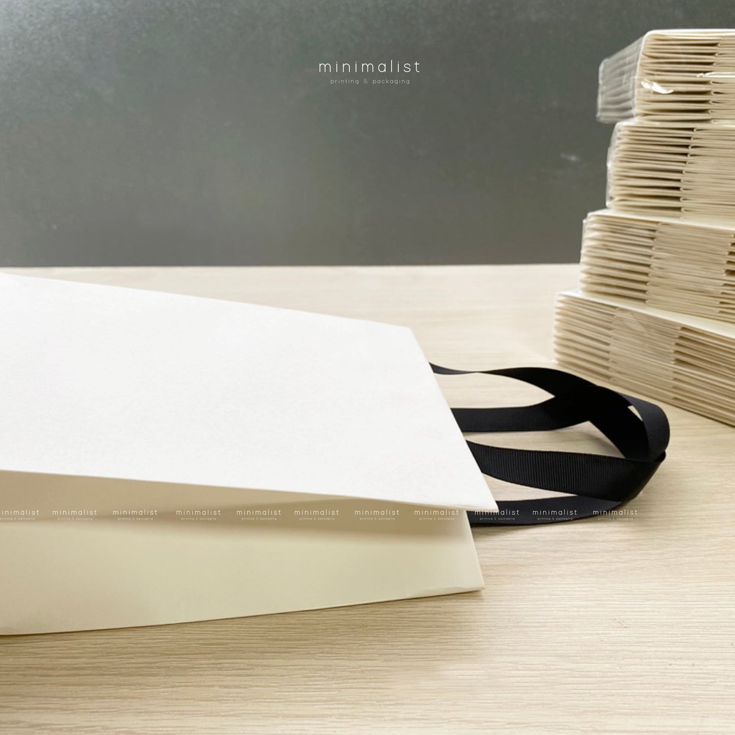 Set of 50 High-Quality White Kraft Paper Bags 18x22x8cm, Handmade Ribbon Handles